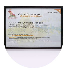 Certificate of Appreciation Vision's Child Sponsorship Programme